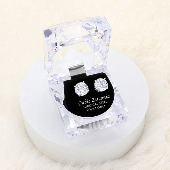 Silver 10 mm Crystal Cubic Zirconia Round Earrings - Picture 1 of 3